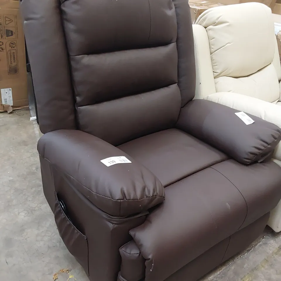 DESIGNER POWER RECLINING EASY CHAIR BROWN LEATHER 