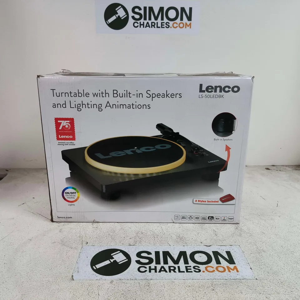 BOXED LENCO LS-50LEDBK LED TURNTABLE WITH BUILT IN SPEAKERS