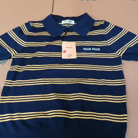 MIU MIU NAVY STRIPED POLO SHIRT – MADE IN ITALY - SIZE L