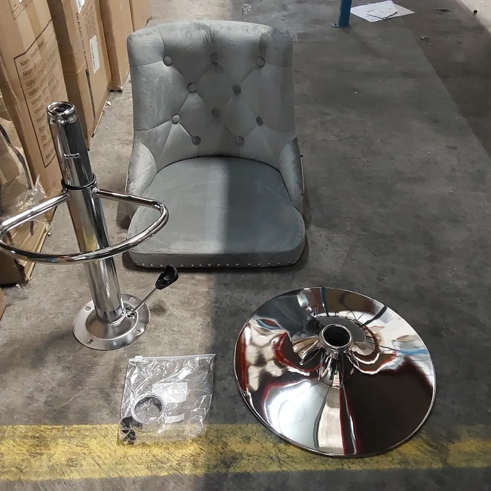 BOXED DESIGNER GREY VELVET BAR CHAIR (1 BOX)