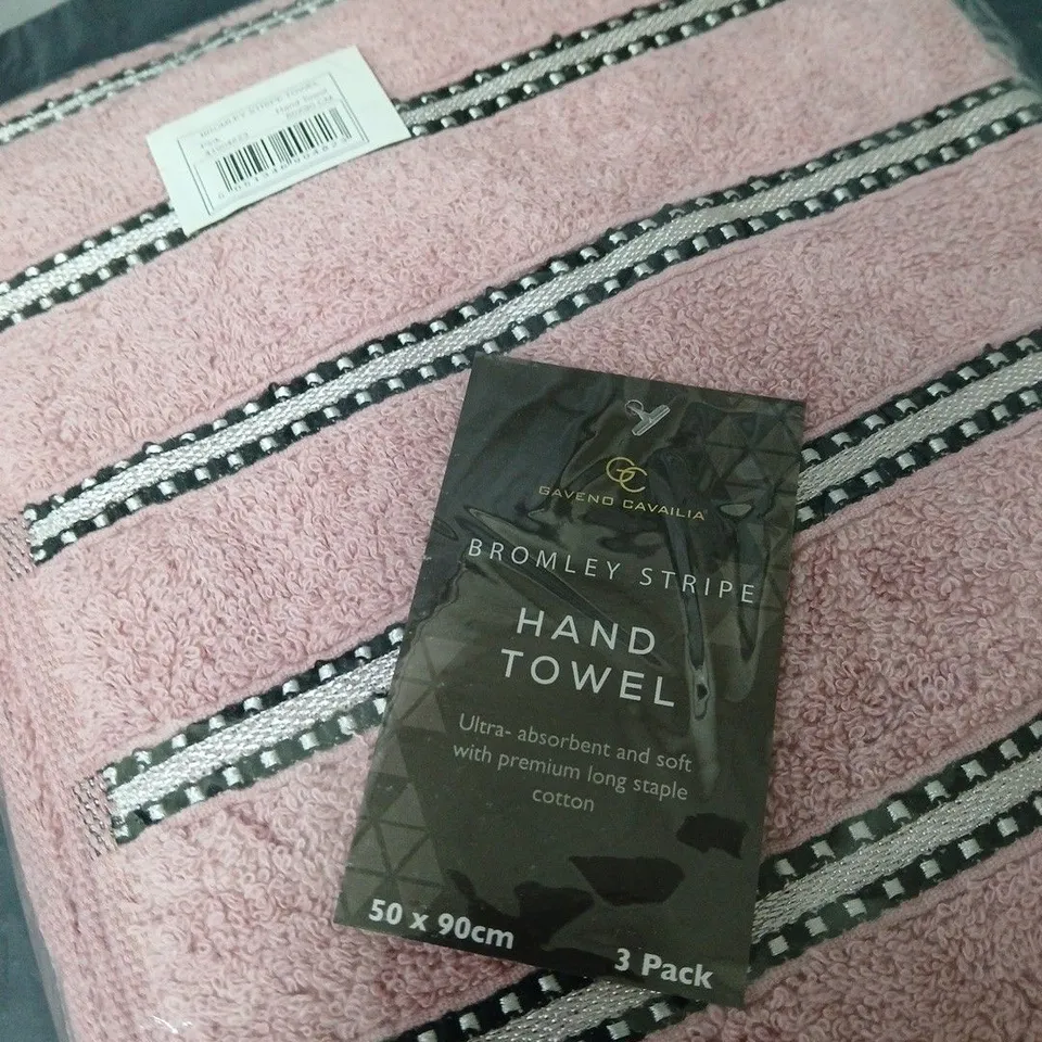 GAVENO CAVAILIA BROMLEY STRIPE HAND TOWEL – 3 PACK, PINK (50 X 90 CM)