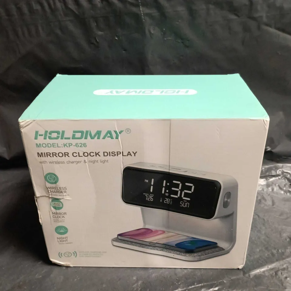 HOLDMAY KP-626 MIRROR CLOCK DISPLAY WITH WIRELESS CHARGER 