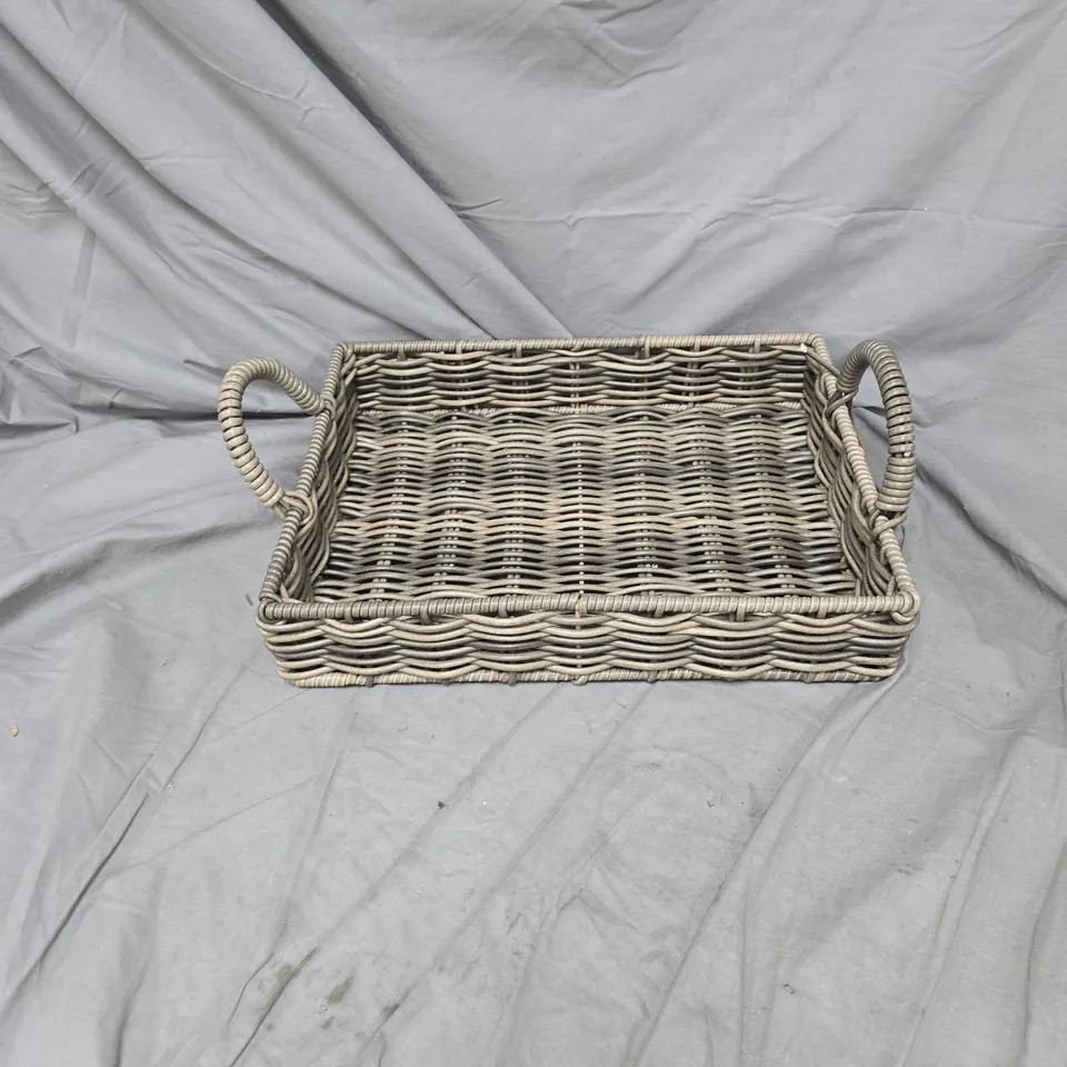 RECTANGULAR WOVEN WICKER TRAY WITH HANDLES