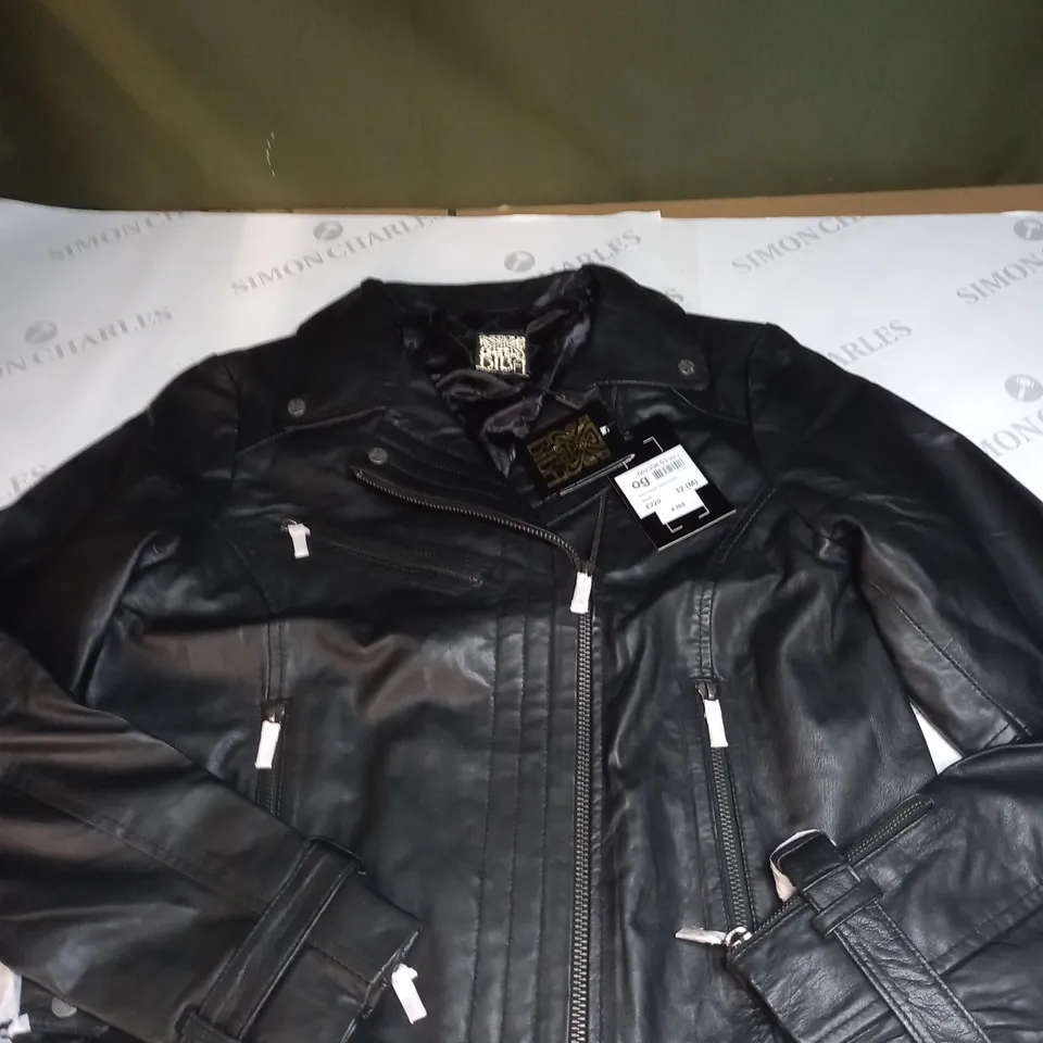 BIBA LEATHER BIKER JACKET IN BLACK - SIZE 12