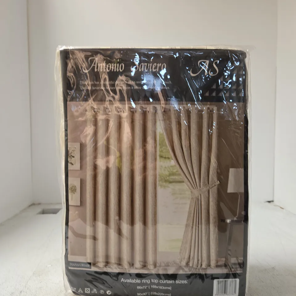 CURTAIN SET – BEIGE/CREAM WITH TIEBACKS, BOXED