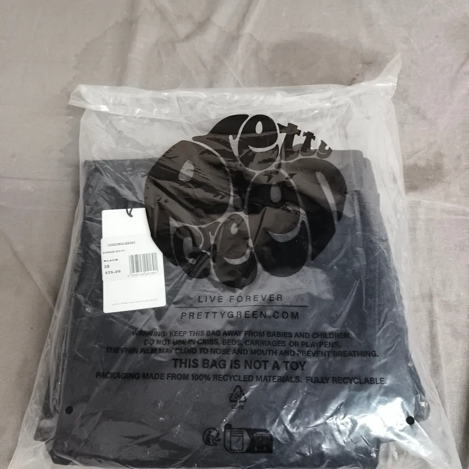 PRETTY GREEN BURNAGE REGULAR FIT TROUSERS – BLACK UK 38