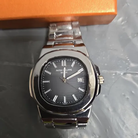 PATEK PHILIPPE NAUTILUS STAINLESS STEEL WATCH – BLACK DIAL (BOXED)