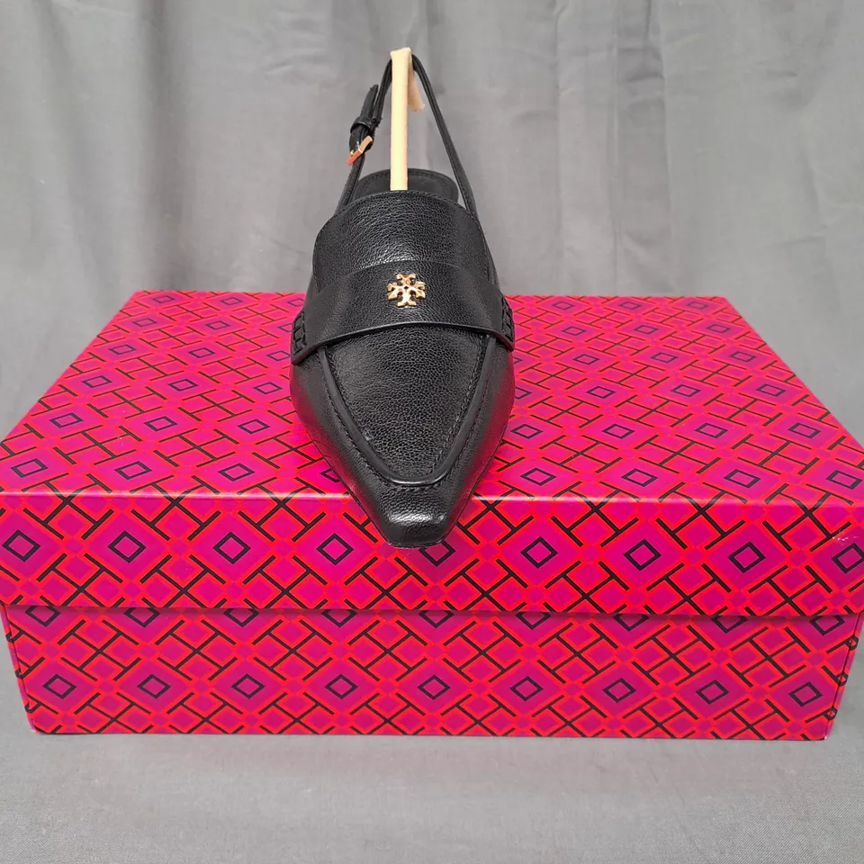 BOXED PAIR OF TORY BURCH BALLET SLINGBACK GOAT LEATHER SHOES IN BLACK US SIZE 6