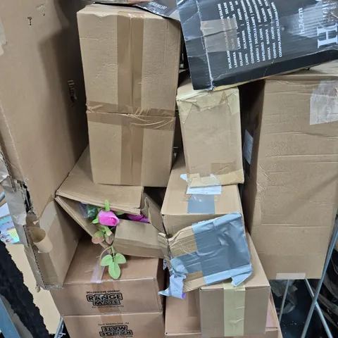 CAGE OF APPROXIMATELY 20 ASSORTED ITEMS TO INCLUDE - RANGE MATTE MICROWAVE COOKER - LIGHTS - FLOWER DECORATIONS - ETC - COLLECTION ONLY