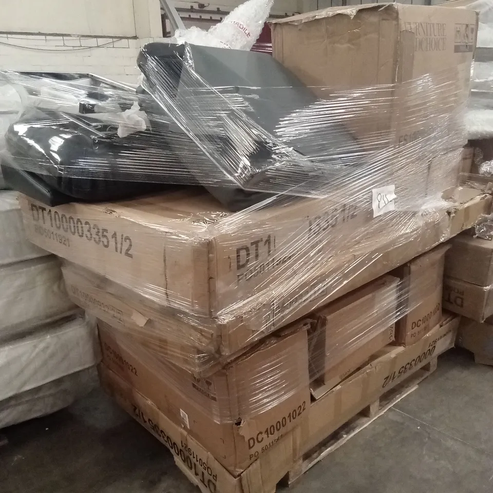 PALLET OF ASSORTED DESIGNER INCOMPLETE FURNITURE PARTS AND PIECES