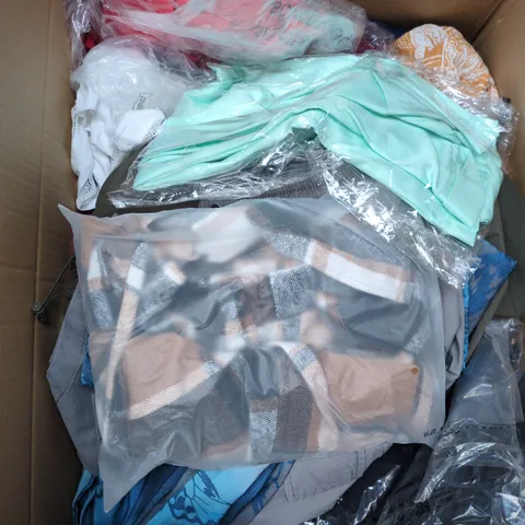 LARGE BOX OF APPROXIMATELY 25 ASSORTED CLOTHING ITEMS IN VARIOUS COLOURS, STYLES AND SIZES - COLLECTION ONLY