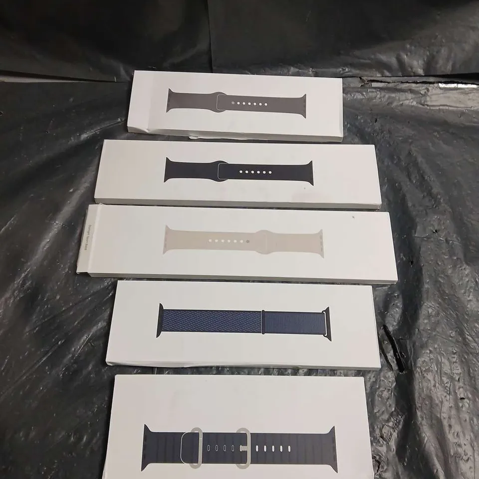 LOT OF 5 APPLE WATCH SPORT BANDS IN ASSORTED COLOURS AND SIZES