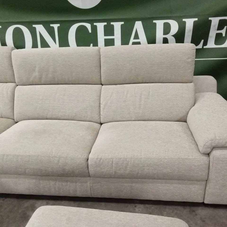 QUALITY DESIGNER ITALIAN MADE RICCARDO FABRIC CORNER SOFA WITH FOOTSTOOL - BEIGE 