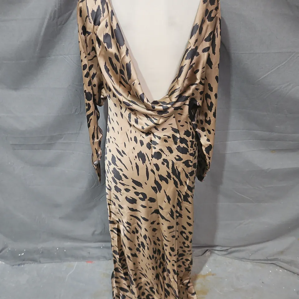 & OTHER STORIES VOLUME SLEEVE SATIN MAXI DRESS IN LEOPARD SIZE 10