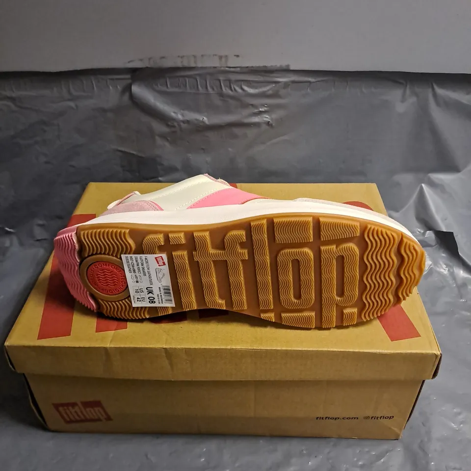 BOXED PAIR OF FITFLOP F-MODE FLOW LEATHER/SUEDE FLATFORM SNEAKERS IN CREAM/PINK PERFECT SIZE UK 8