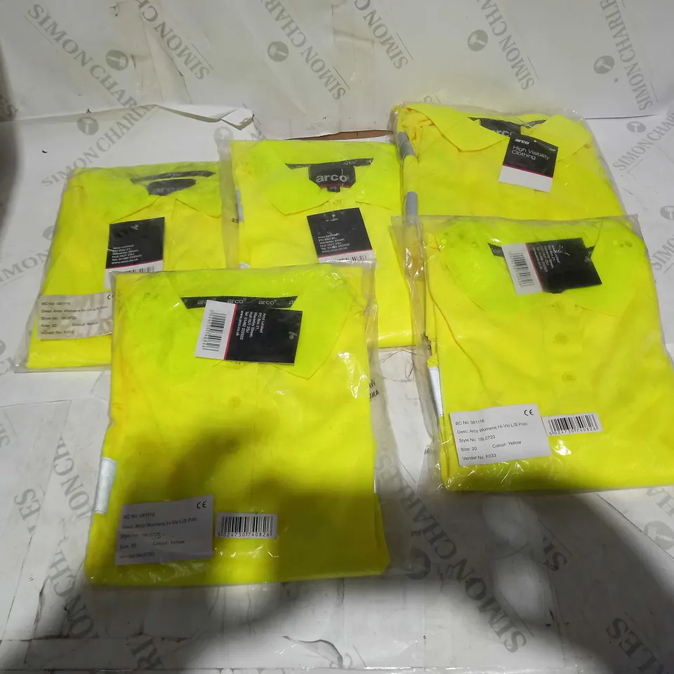 LOT OF 5 BRAND NEW WOMENS HI-VIS YELLOW POLOS - SIZE 20