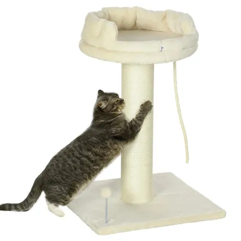 BOXED  PAWHUT CAT TREE, WITH SISAL WRAPPED SCRATCHING POST - CREAM (1 BOX)