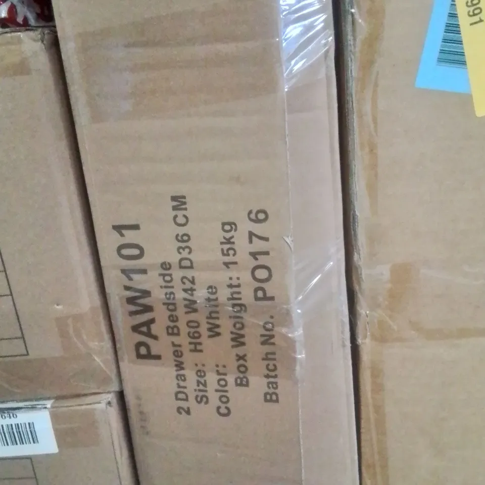 BOXED 2 DRAWER BEDSIDE WHITE COLOUR (2 BOXES)