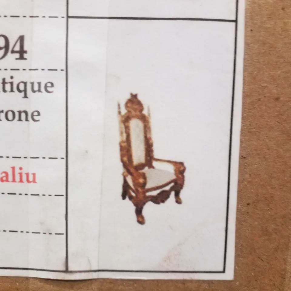 BOXED HOMEDIRECT365 WHITE & GOLD ANTIQUE FRENCH STYLE THRONE CHAIR
