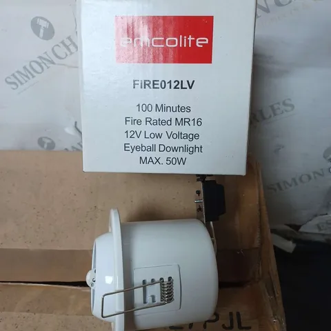 LOT CONTAINING APPROXIMATELY 208 EMCOLITE FIRE012LV 100 MINUTES FIRE RATED MR16 12V LOW VOLTAGE EYEBALL DOWNLIGHTS 