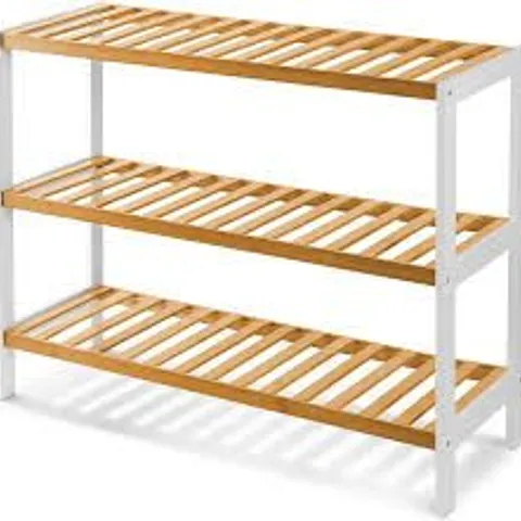 BOXED KEPLIN 3 TIER BAMBOO SHOE RACK - WHITE & NATURAL 