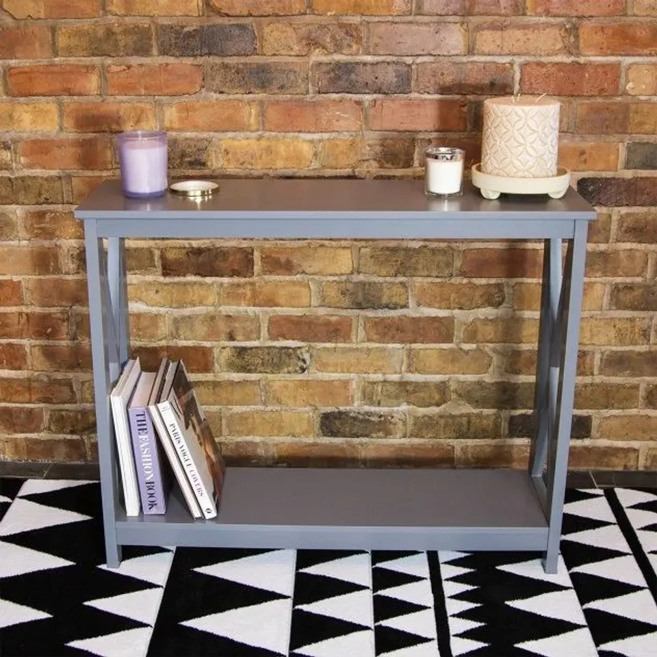 BRAND NEW BOXED TETBURY CONSOLE TABLE GREY (1 BOX)