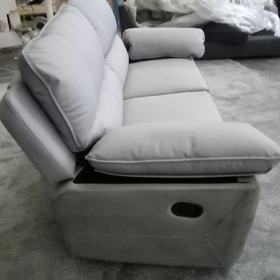 QUALITY DESIGNER SEVILLE 3 SEATER MANUAL RECLINER SOFA - LIGHT GREY PREMIUM FAUX LEATHER 