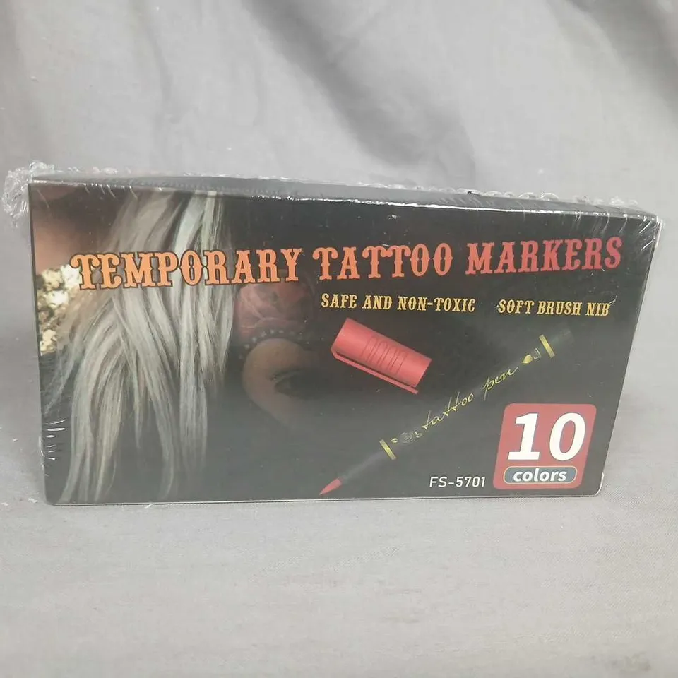TEMPORARY TATTOO MARKERS – 10 COLOURS, SAFE & NON-TOXIC (SOFT BRUSH NIB)