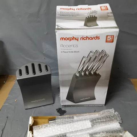 BOXED MORPHY RICHARDS ACCENTS TITANIUM 5 PIECE KNIFE BLOCK 