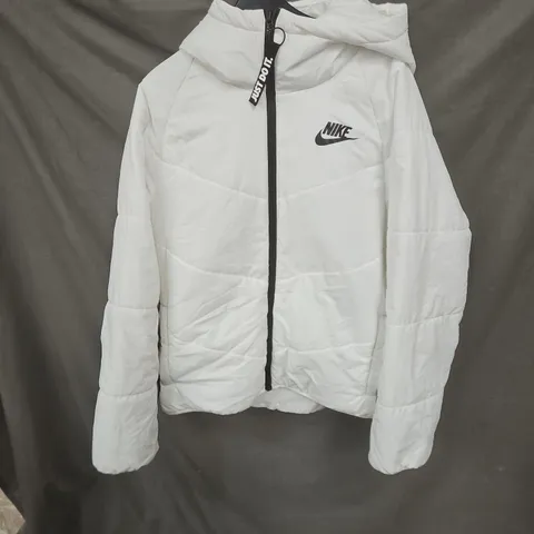 NIKE WHITE PUFFER HOODED JACKET – SIZE L