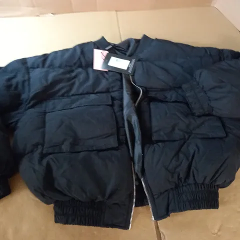 PRETTYLITTLETHING BLACK NYLON OVERSIZED BOMBER JACKET - UK S