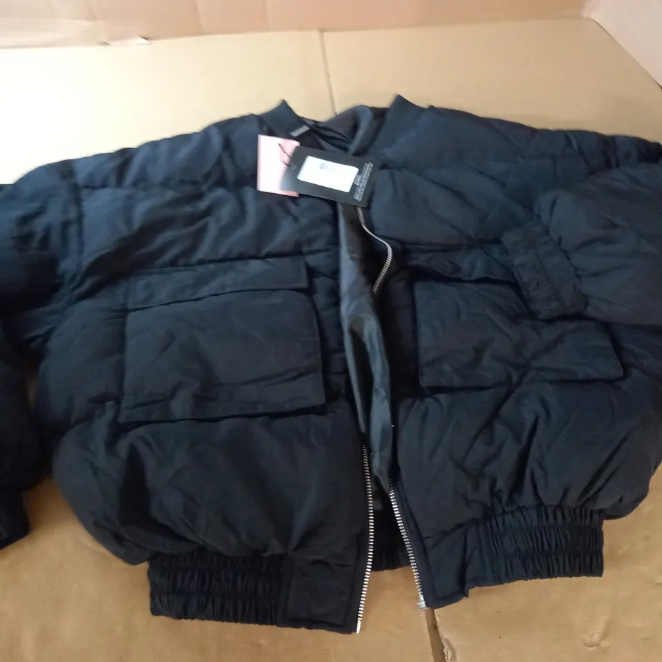PRETTYLITTLETHING BLACK NYLON OVERSIZED BOMBER JACKET - UK S