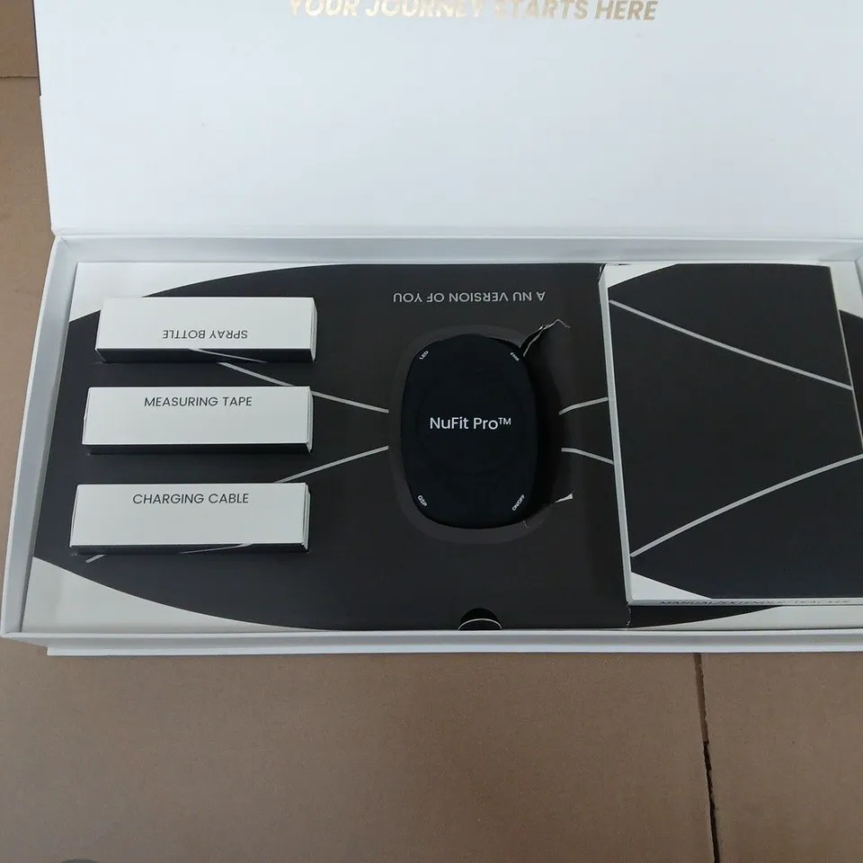 NUFIT PRO HEALTH & WELLNESS DEVICE – BOXED WITH MEASURING TAPE, SPRAY BOTTLE & CHARGING CABLE