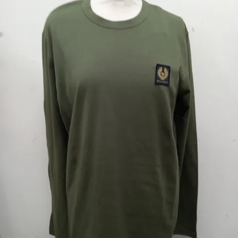 BELSTAFF TRUE OLIVE LONG SLEEVE T-SHIRT - SIZE MEDIUM