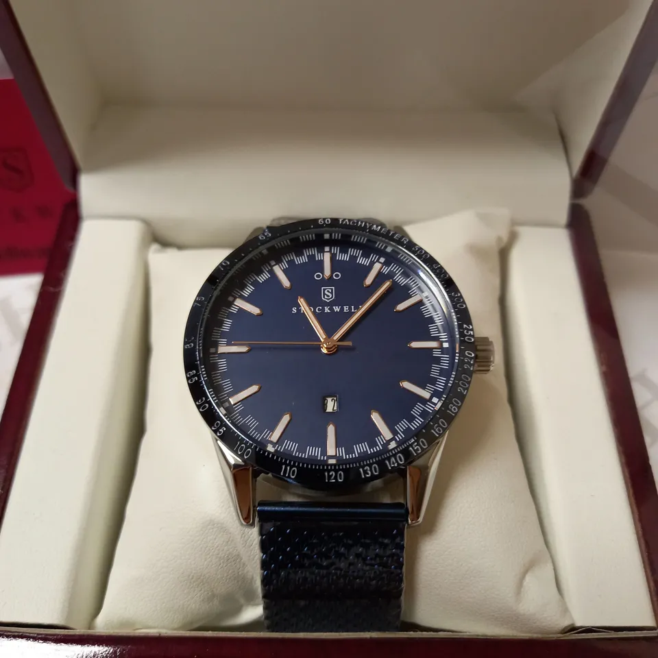 STOCKWELL AUTOMATIC TACHYMETER BLUE MESH STRAP WRISTWATCH  RRP £650