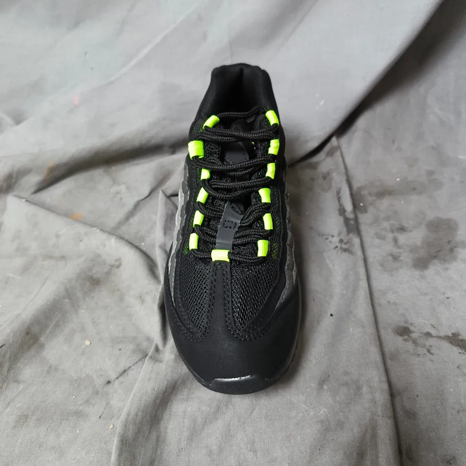 UNBOXED NIKE AIR BLACK & GREY SNEAKERS WITH NEON LIME LACES – MEN’S FOOTWEAR UK SIZE 4