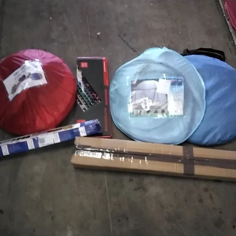 PALLET OF ASSORTED ITEMS INCLUDING HOME PULL UP BAR, NIU8CP MECHANICAL KEYBOARD, MOSQUITO NET, ORICOOL 5PC KIDS PLAY TENT, KIDS SCOOTER, GIOVARA PVC TREADMILL MAT