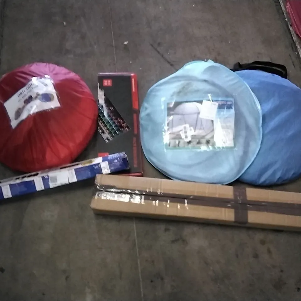 PALLET OF ASSORTED ITEMS INCLUDING HOME PULL UP BAR, NIU8CP MECHANICAL KEYBOARD, MOSQUITO NET, ORICOOL 5PC KIDS PLAY TENT, KIDS SCOOTER, GIOVARA PVC TREADMILL MAT