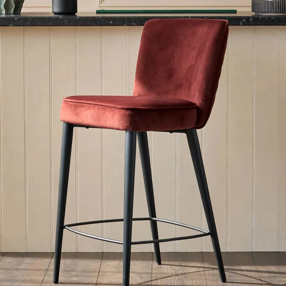 BOXED DANETTI SERENA TOFFEE RED VELVET BAR STOOL