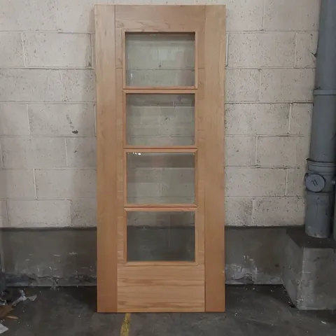 SOLID WOOD INTERNAL DOOR WITH WINDOWS - APPROXIMATELY 198.7 x 83.7cm