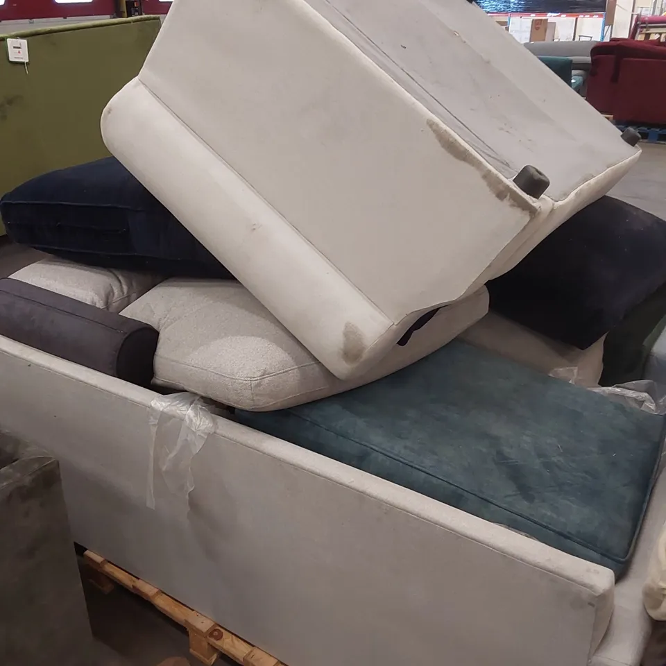 PALLET OF ASSORTED INCOMPLETE SOFA BED PARTS, PIECES AND CUSHIONS