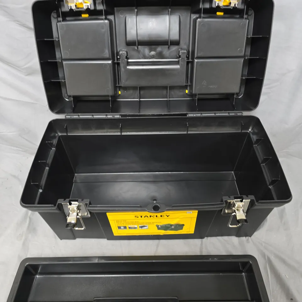 STANLEY TOOLBOX – BLACK PLASTIC CASE WITH YELLOW TOP PANELS
