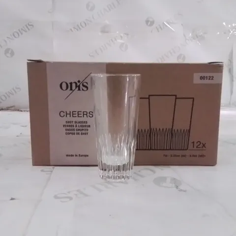 BOXED ONIS SHOT GLASSES APPROXIMATELY 12