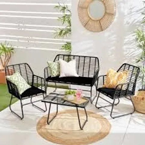 BOXED NEO 4 SEATER BLACK BAMBOO GARDEN LOUNGE SET (1 BOX)