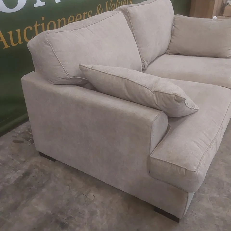 DESIGNER 2 SEATER FABRIC UPHOLSTERED SOFA - NATURAL 