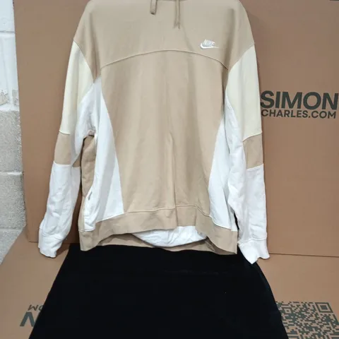 NIKE HOODIE XXL – BEIGE/CREAM TWO-TONE WITH WHITE PANEL SLEEVES