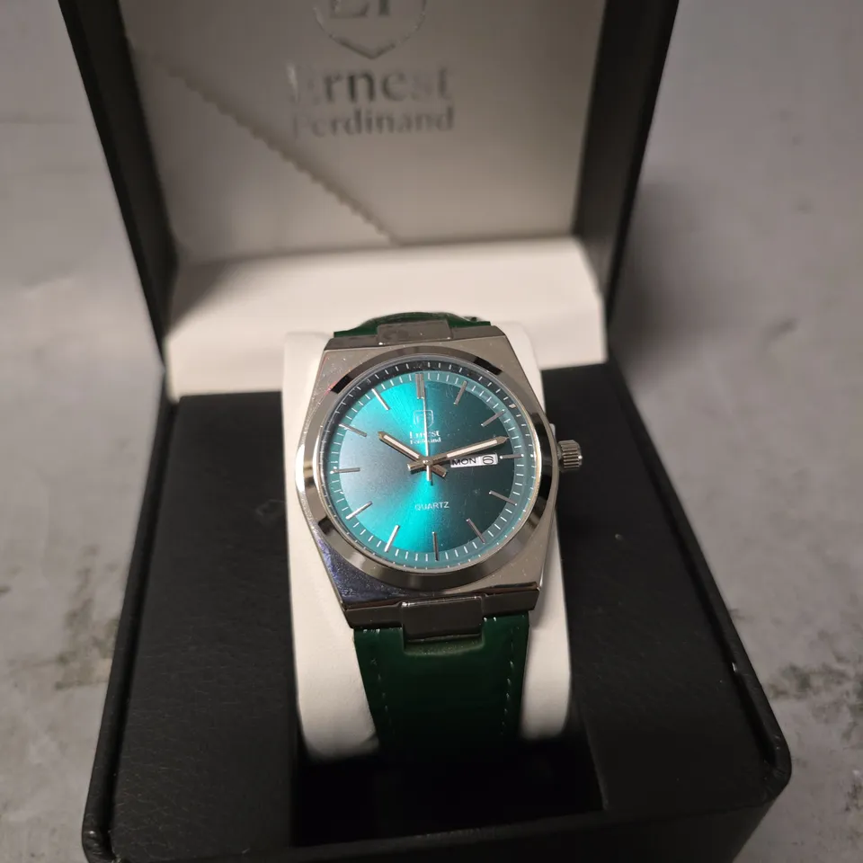 ERNEST FERDINAND WATCH – DAY DATE CALENDAR DIAL – LEATHER STRAP – 3ATM WATER RESISTANT - GIFT BOX