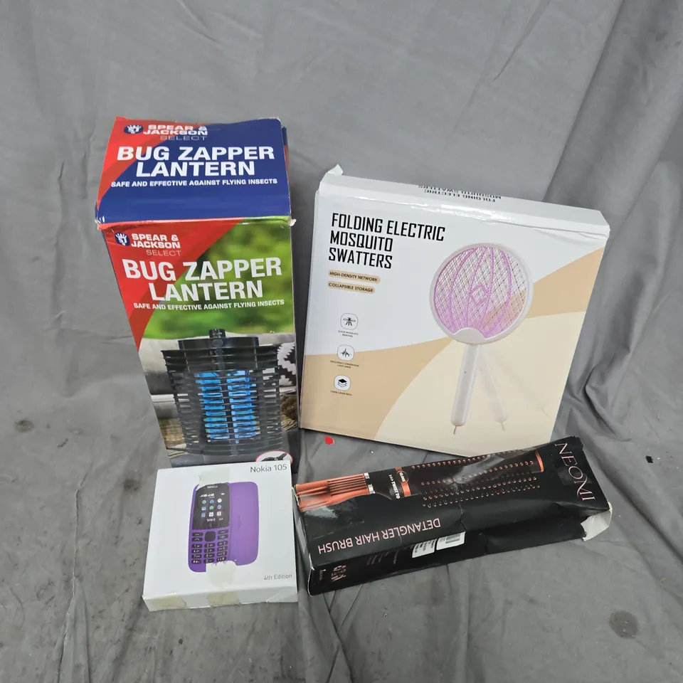 APPROXIMATELY 15 ASSORTED ITEMS TO INCLUDE BUG ZAPPER LANTERN, NOKIA 105, NEONI DETANGLER HAIR BRUSH, ETC