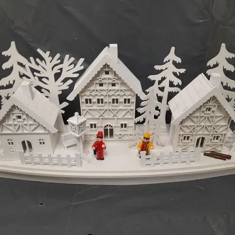 CHRISTMAS WHITE WOOD LIT VILLAGE SCENE