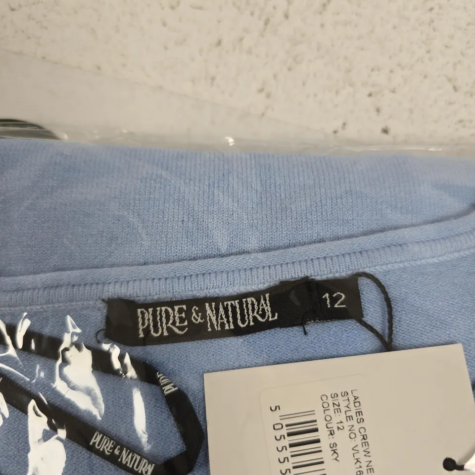 PURE & NATURAL LADIES CREW NECK JUMPER – SKY BLUE, UK 12 (STYLE NO: VLK16043)